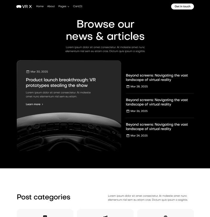 VR X - Blog V3 Main Page - VR Productivity App Webflow Template