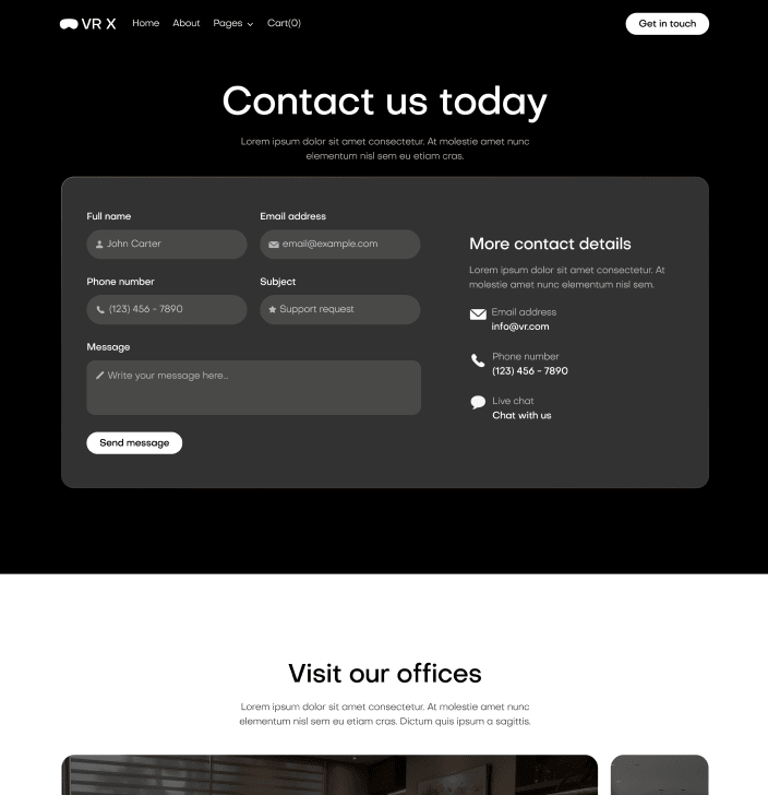 VR X - Contact V2 Main Page - VR Productivity App Webflow Template