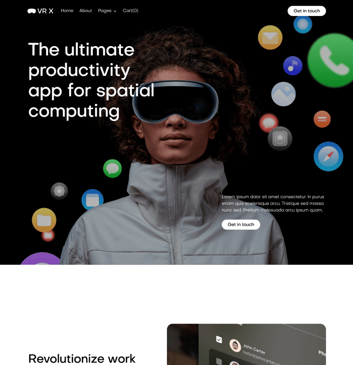 VR X - Home V2 Main Page - VR Productivity App Webflow Template