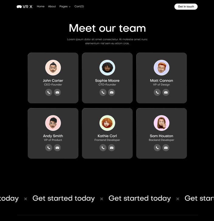 VR X - Team Members Main Page - VR Productivity App Webflow Template