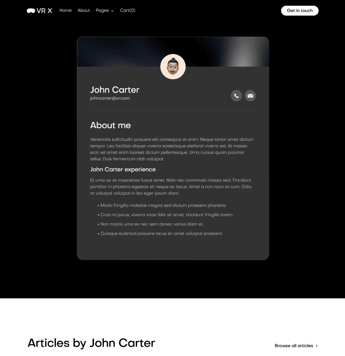 VR X - Team Single Main Page - VR Productivity App Webflow Template