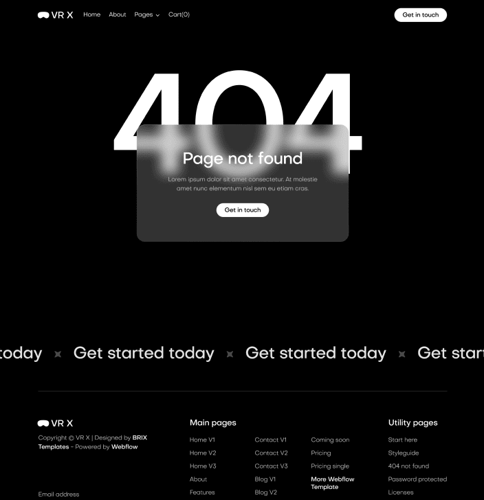 VR X - 404 Not Found Utility Page - VR Productivity App Webflow Template