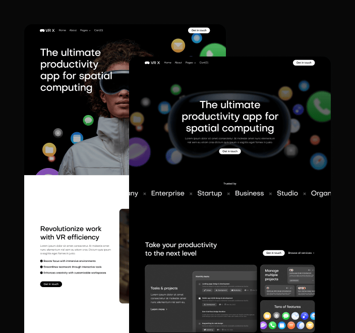 VR X - 25 Pages Included - VR Productivity App Webflow Template