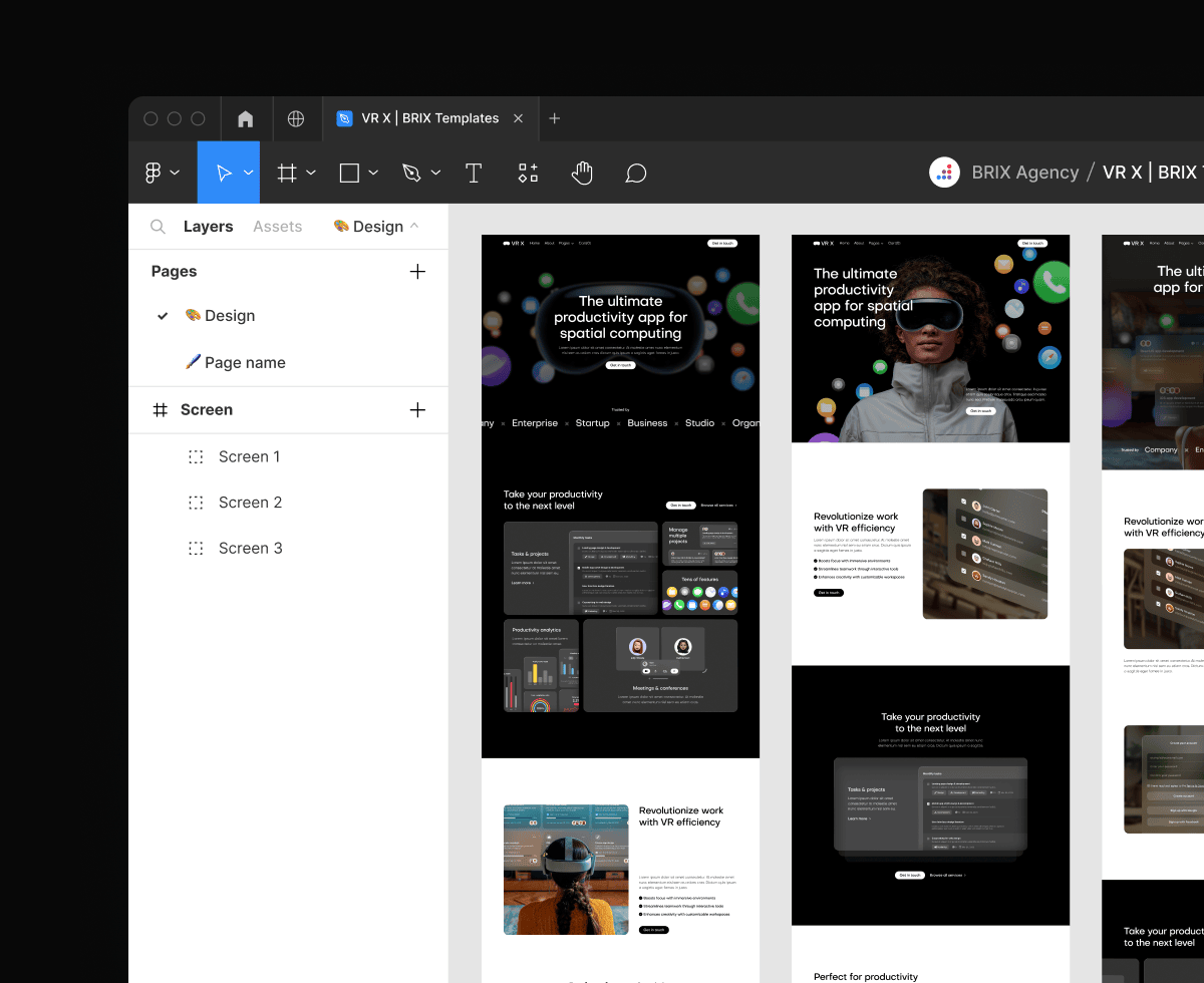 VR X - Figma Included - VR Productivity App Webflow Template