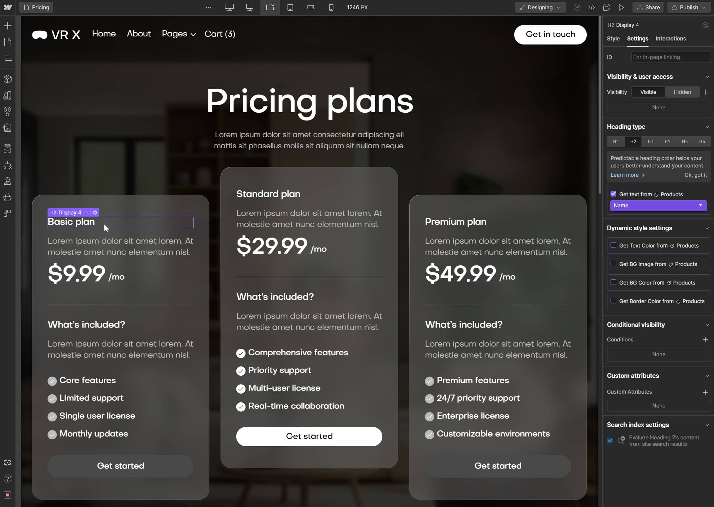 Ecommerce Content - VR X Webflow Template