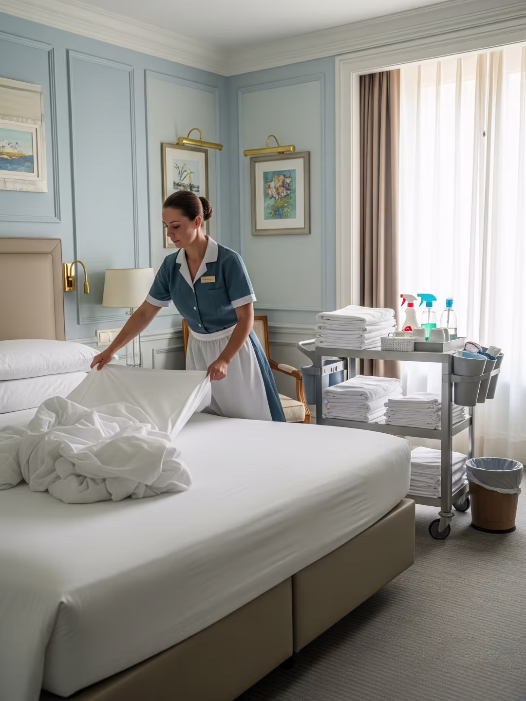 clean-hotel-room-with-maid-replacing-bed-linens-with-clean-sheets