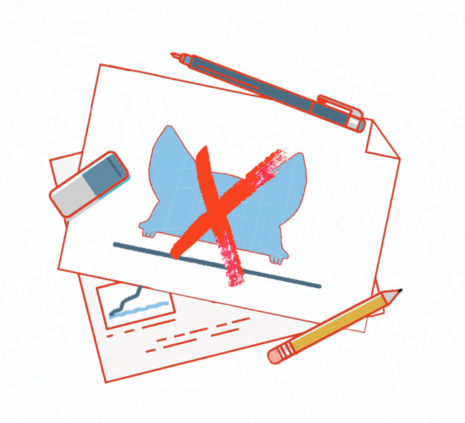 Image showing papers and a data monster, with a red X over it. 
