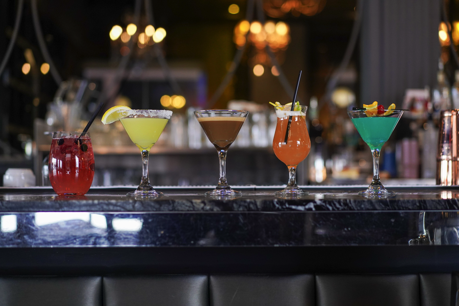 a lineup of craft cocktals