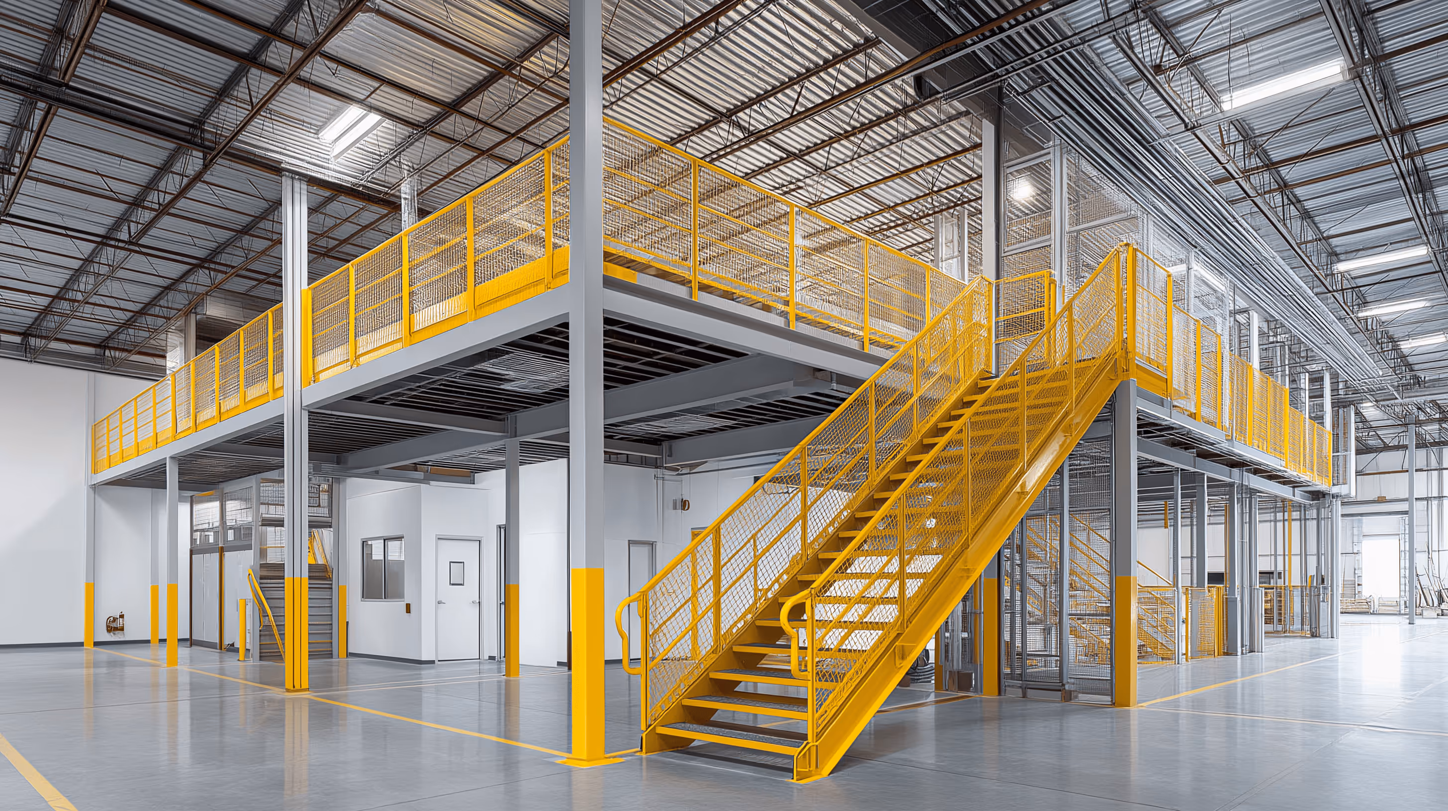 Steel equipment platform and safety railing fabrication