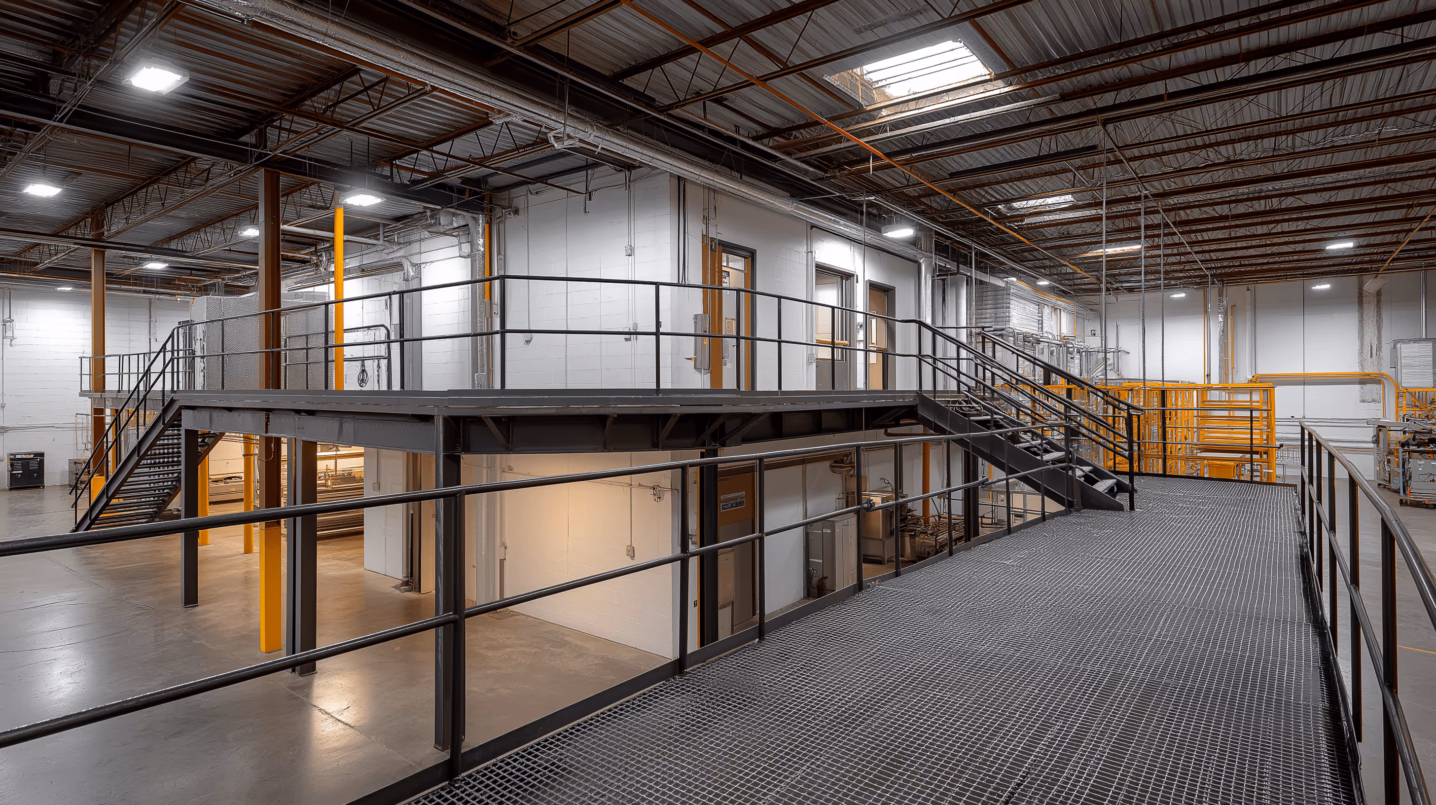 Steel mezzanine and platform structural installation