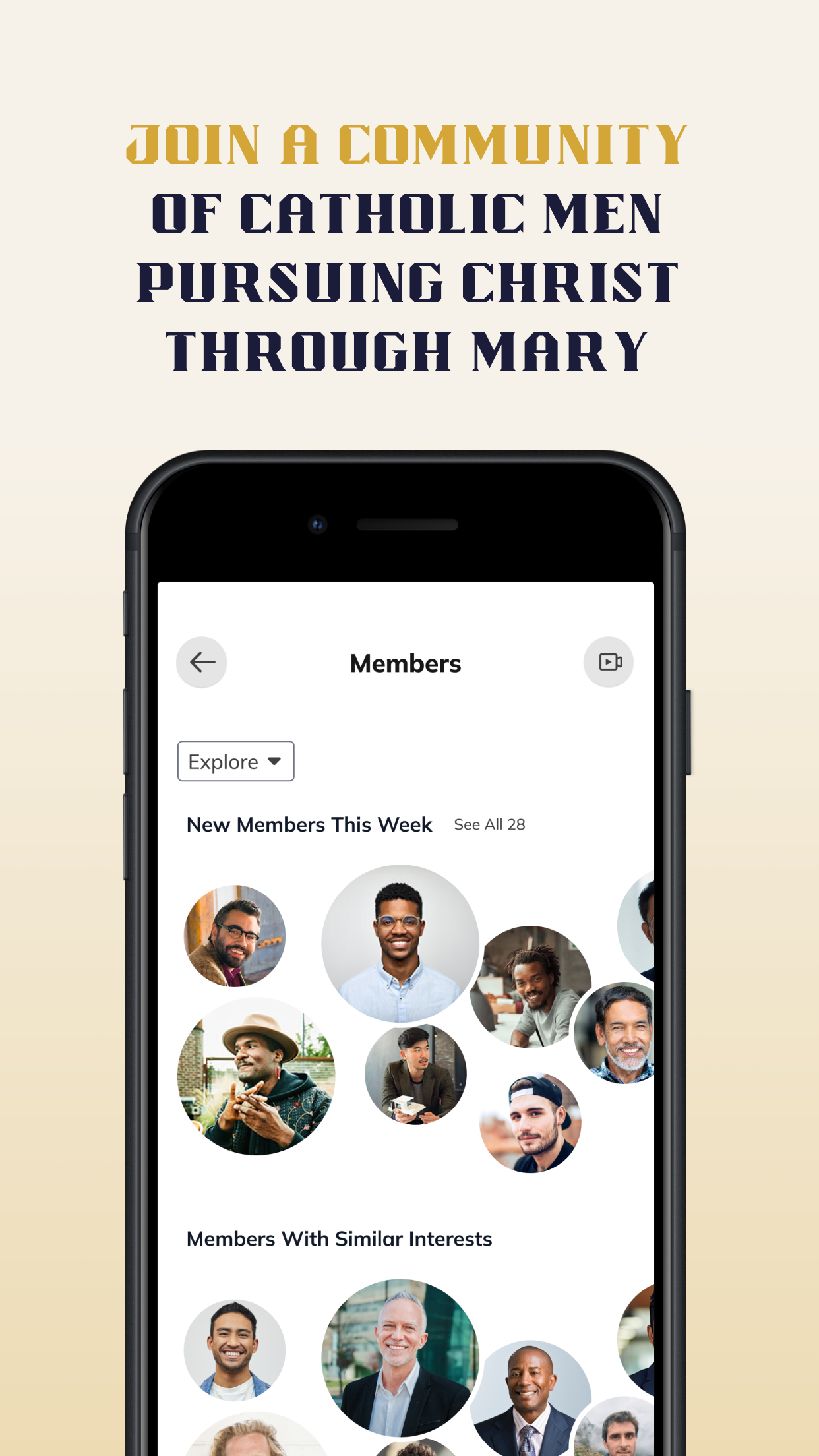 Mockup of phone highlighting the community feature.