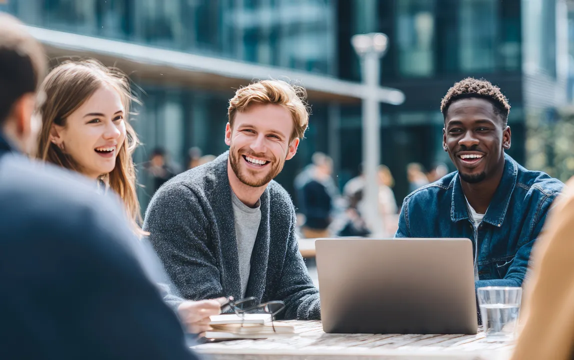 Group of people sitting at a desk for an introductory meeting.