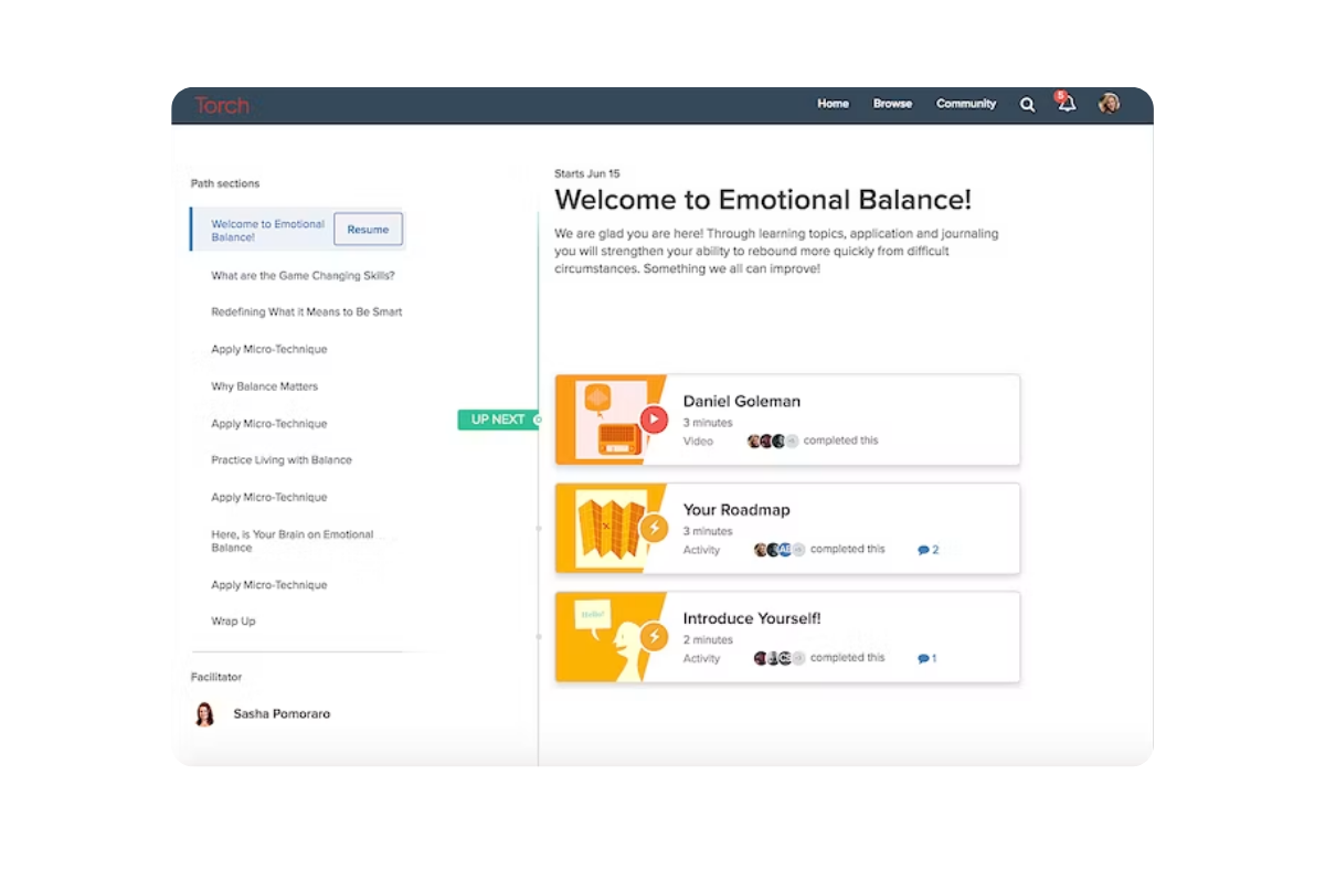 Torch coaching user interface