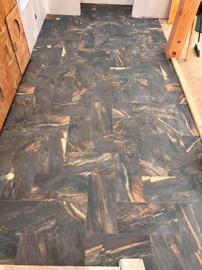 a 12x24 herringbone entrance floor