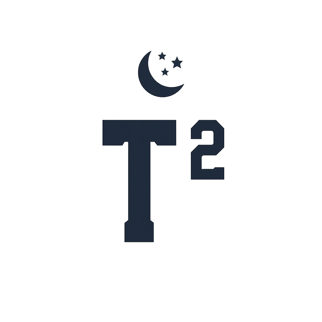 A T squared logo with a crescent moon and three stars above it