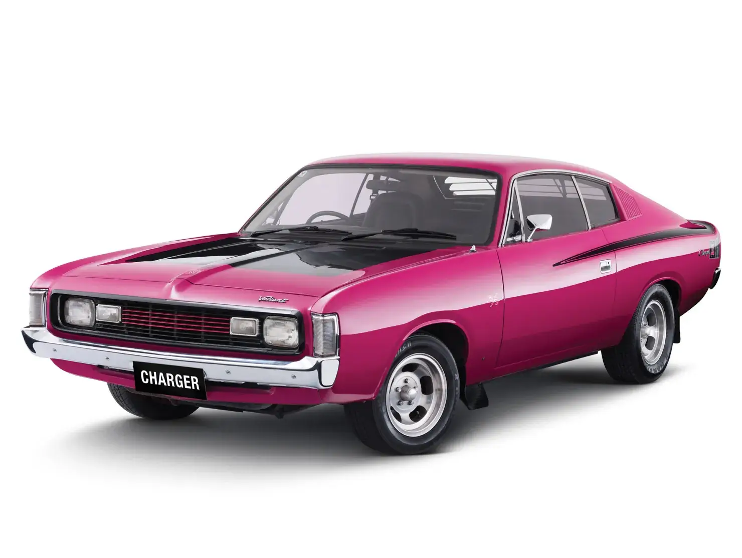 Pink Chrysler Valiant Charger, photographed in studio on white background - Shannons Vehicle Photography