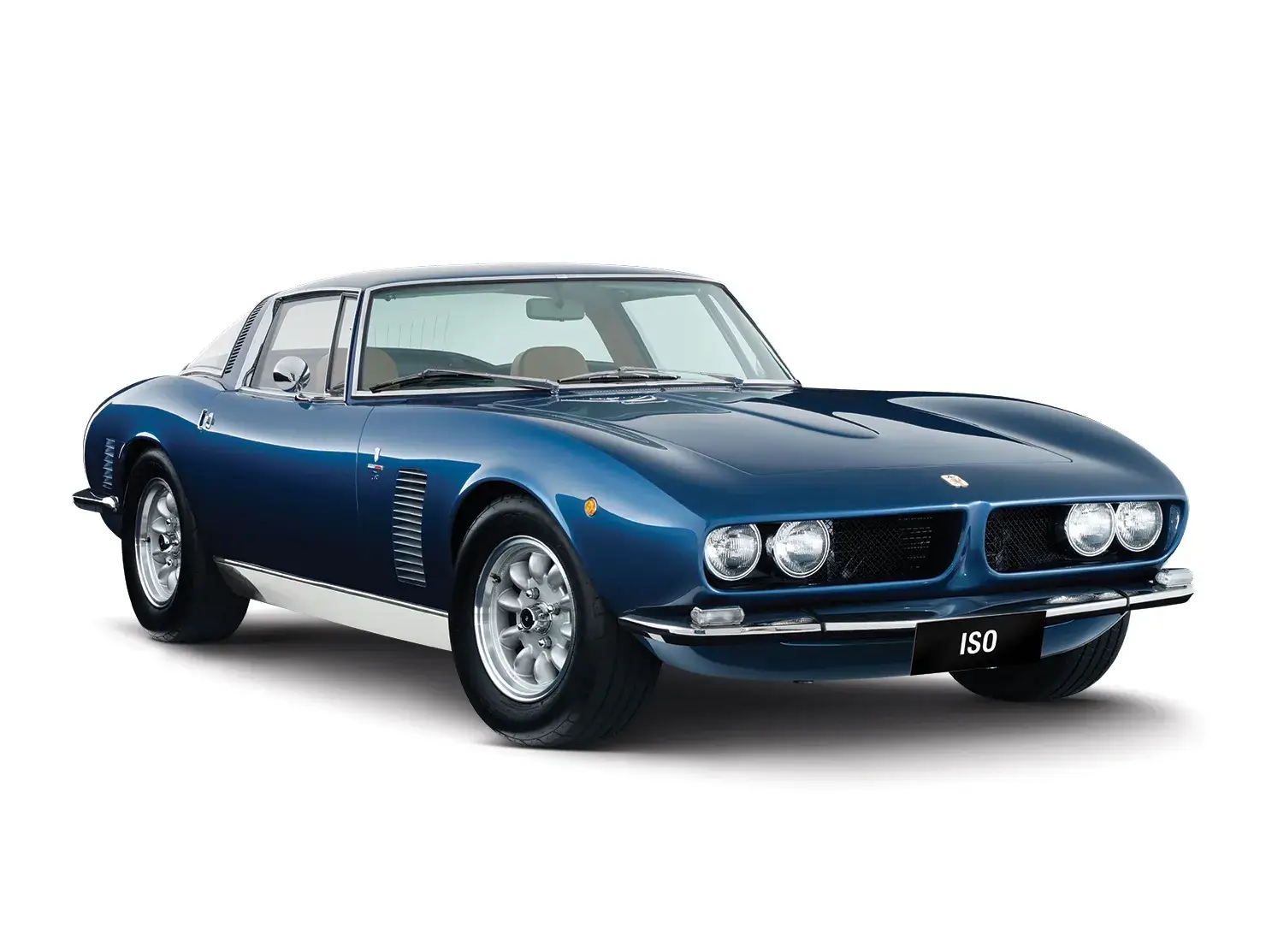 Blue Iso Grifo Italian sports car, photographed in studio on white background - Shannons Vehicle Photography