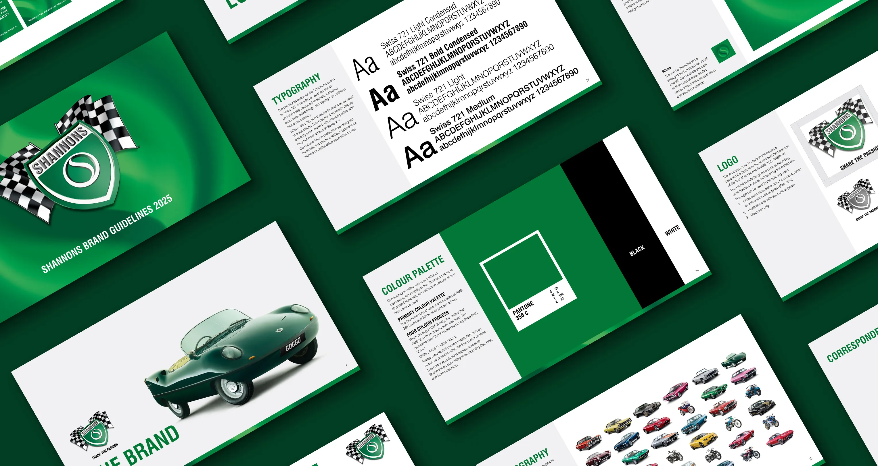 Overview of the Shannons Brand Guidelines showing logo, typography, colour palette, and visual identity elements.