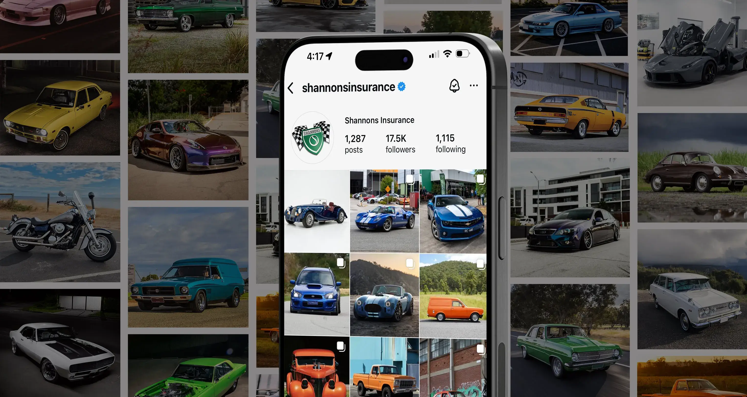 Shannons Insurance Instagram profile featuring classic and performance cars, part of Instagram social media management.