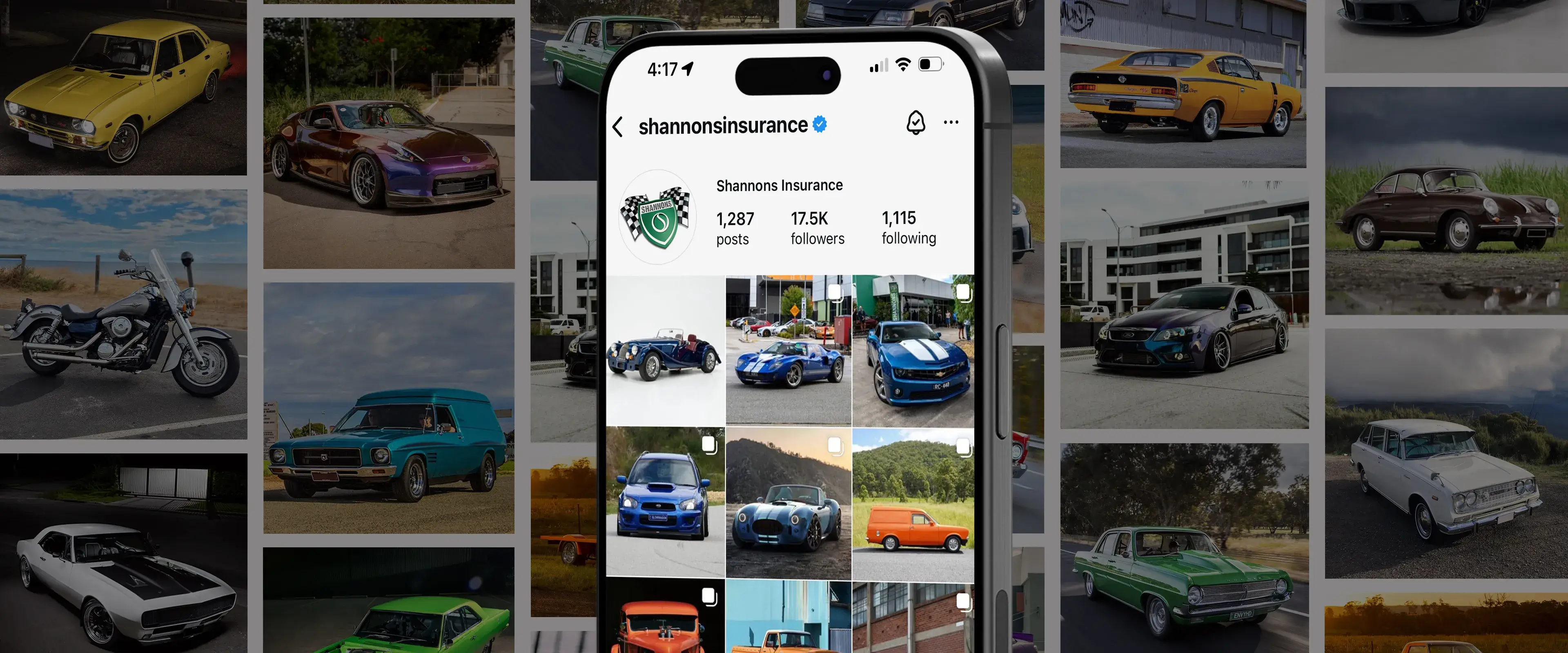 Shannons Insurance Instagram profile featuring classic and performance cars, part of Instagram social media management.