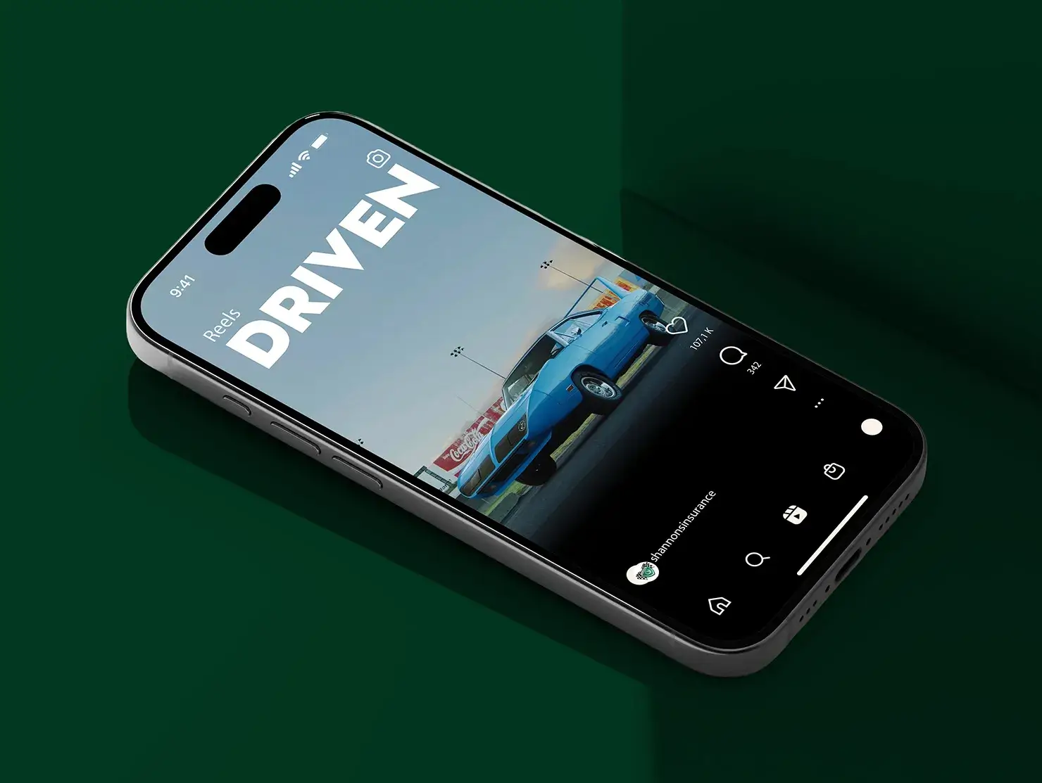 Shannons Instagram Reel from the DRIVEN series with a 1970 Plymouth Superbird, part of social media management.