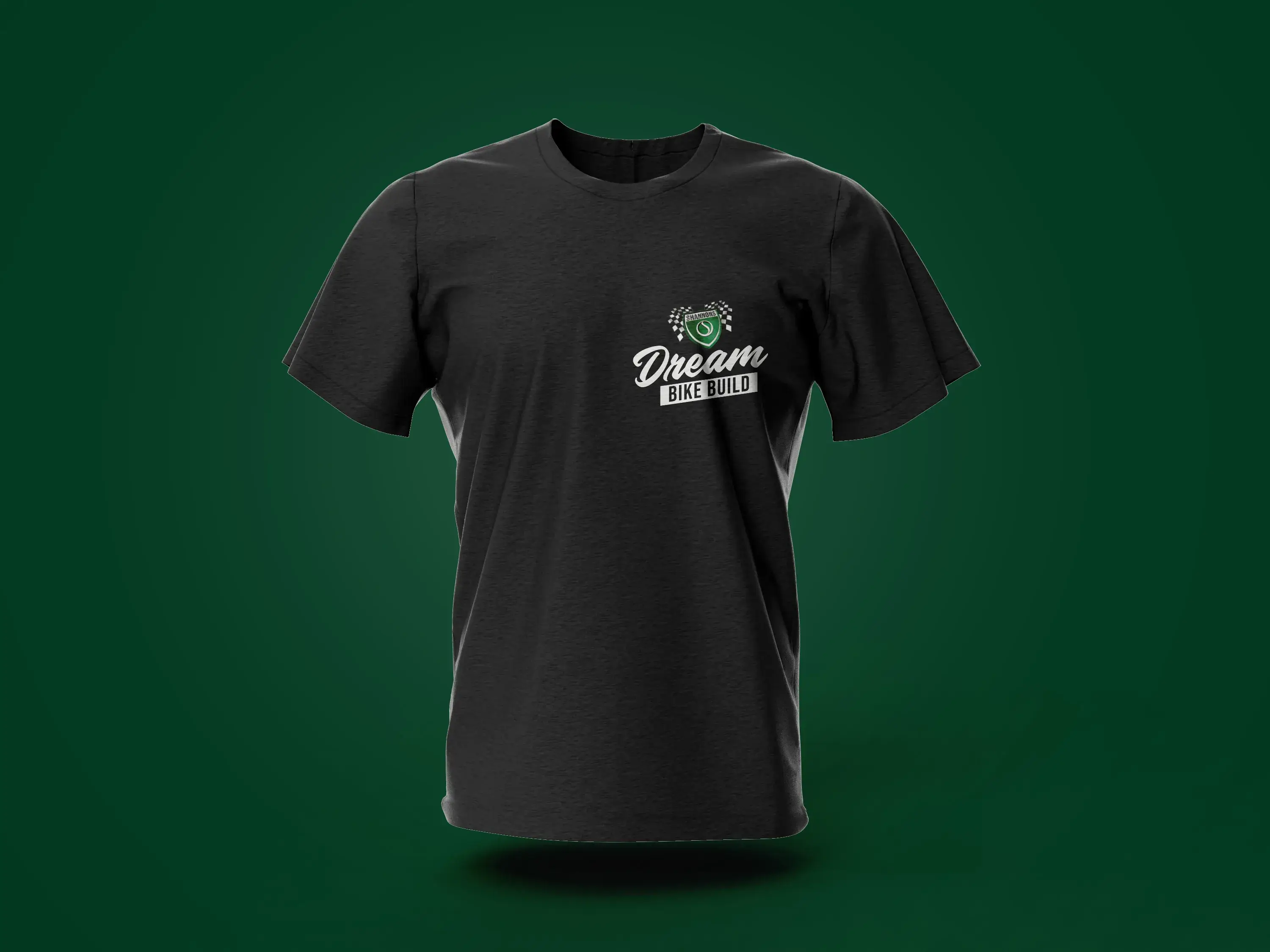 A black t-shirt printed with the Shannons Dream Bike Build logo, designed as promotional merchandise for the Shannons Dream Bike Build YouTube Series.