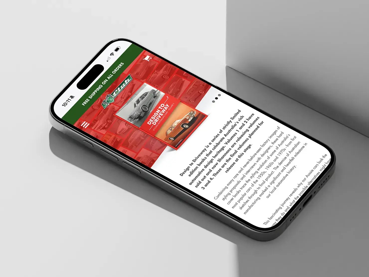 Mobile view of the Shannons Club store page featuring Design to Driveway Volume 1.