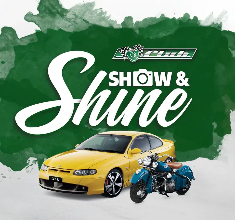 Shannons Club Online Show and Shine Competition artwork, featuring classic cars and a motorcycle alongside the campaign logo.