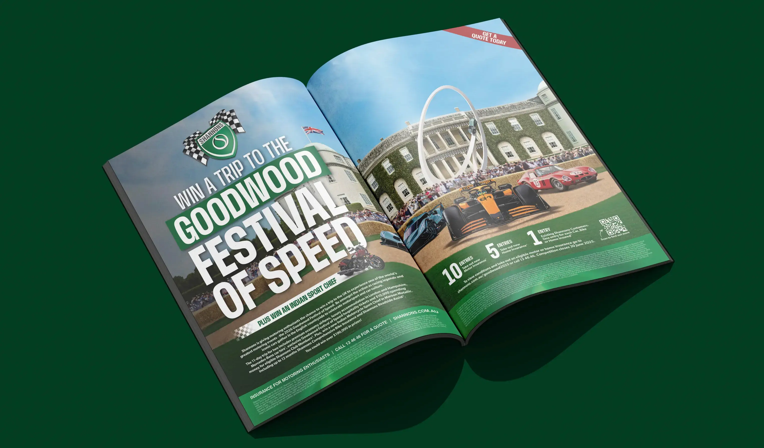 Shannons Goodwood Festival of Speed print advertisement in a magazine spread.