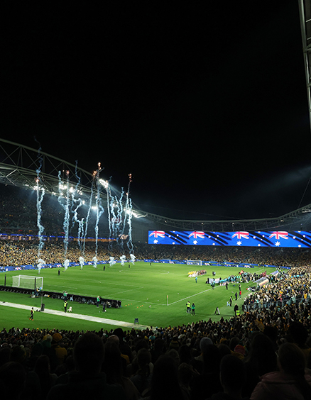 A general view as the teams line up for national anthems during the international friendly match between Australia Matildas and China PR at Accor Stadium on June 03, 2024 in Sydney, Australia