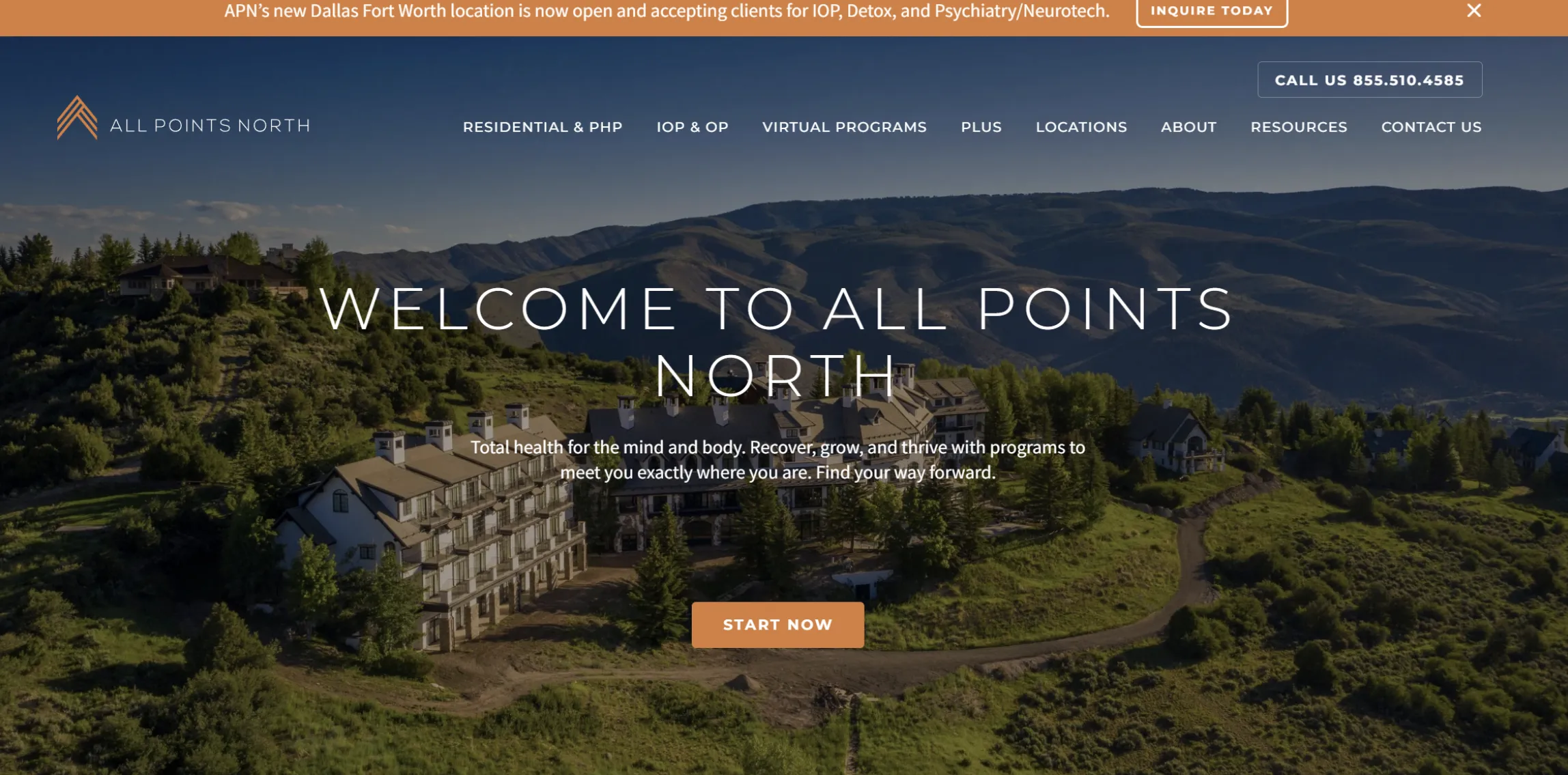 A screenshot of the All Points North website hero section