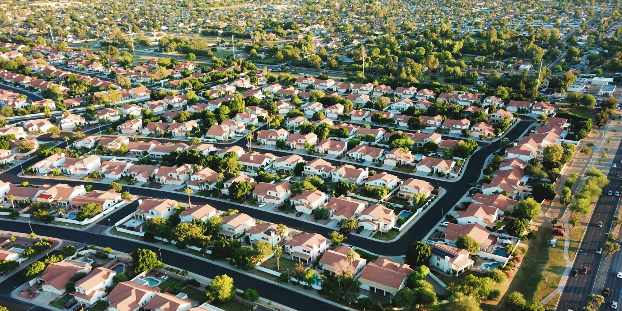 Aerial / drone suburban view — aerial homes