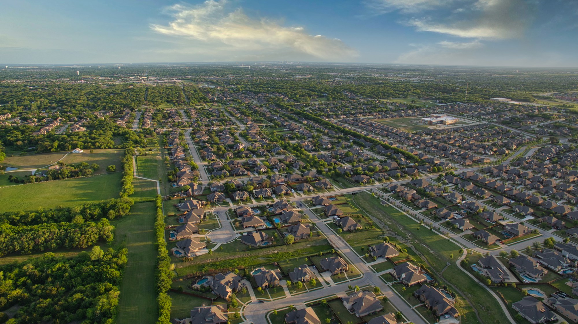 Aerial / drone suburban view — drone neighborhood
