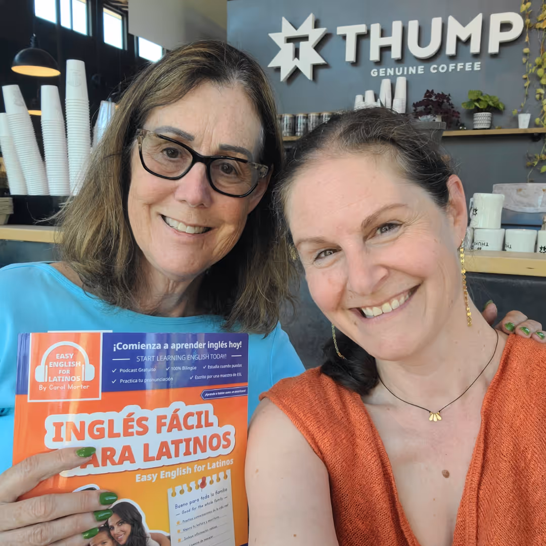 Jennifer Colestock, Chief Spanish Officer at Gringo Language Academy, and Carol Morter, ESL instructor and author of Easy English for Latinos, meeting at Thump Coffee in Bend, Oregon.