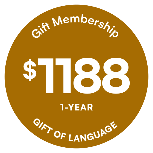 Decorative badge advertising Gift of Language | One year for $1188
