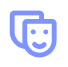 Icon of two overlapping masks, one smiling and one neutral, representing entertainment or theater.
