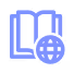 Open book icon with a globe symbol representing global education or learning.