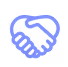 Blue handshake icon representing business partnership or agreement.