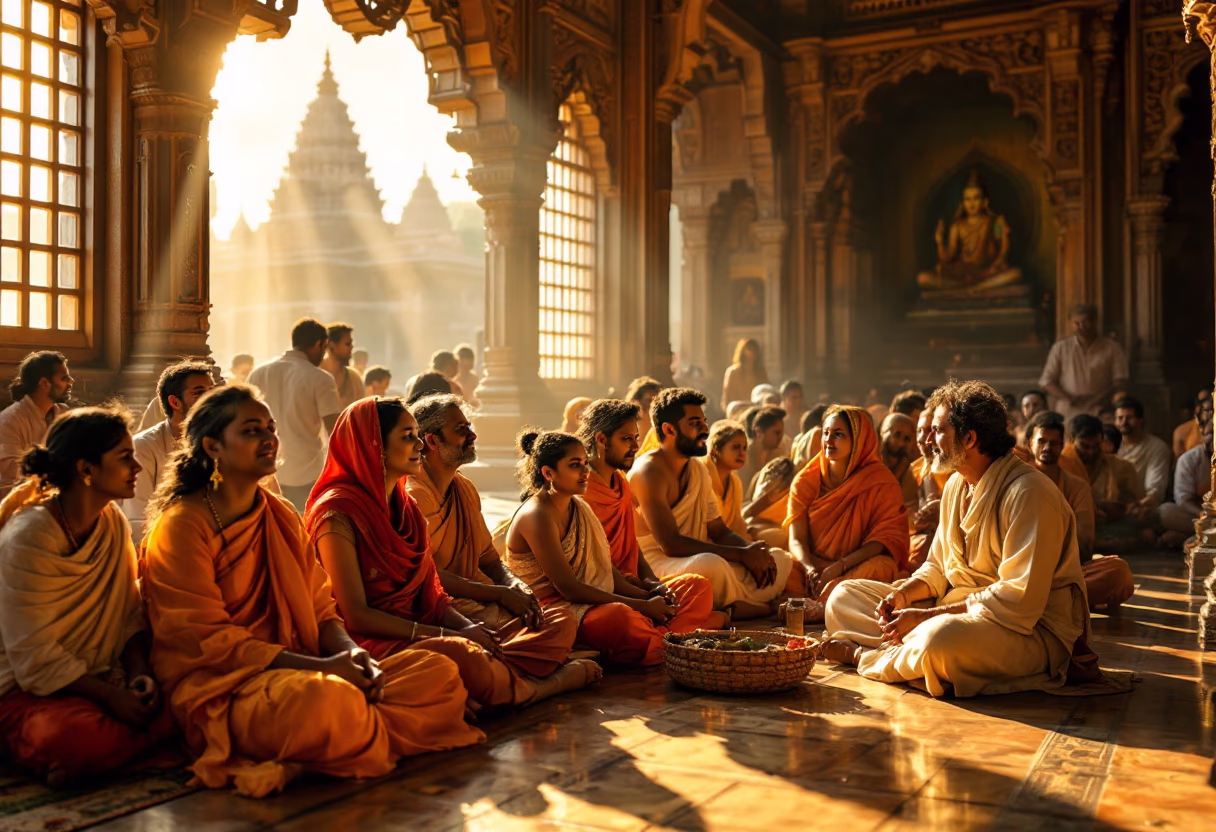 image of devotees praying in a hindu temple