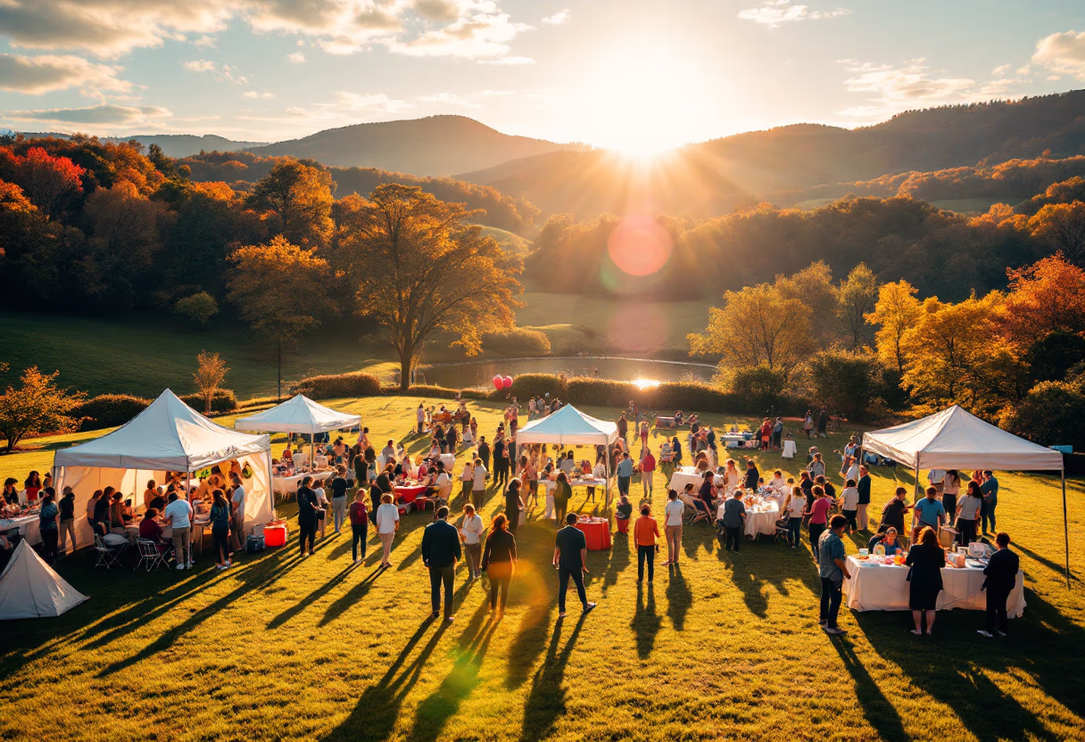 outdoor charity event at sunset