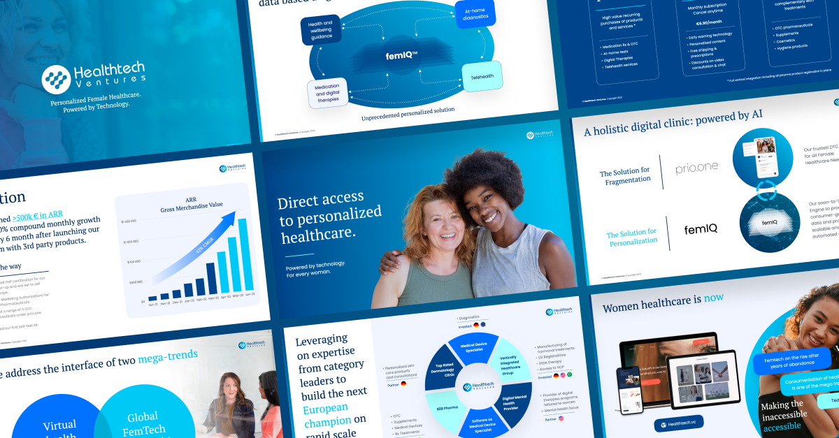 Healthtech Ventures investor pitch deck for an AI-powered women's healthcare platform