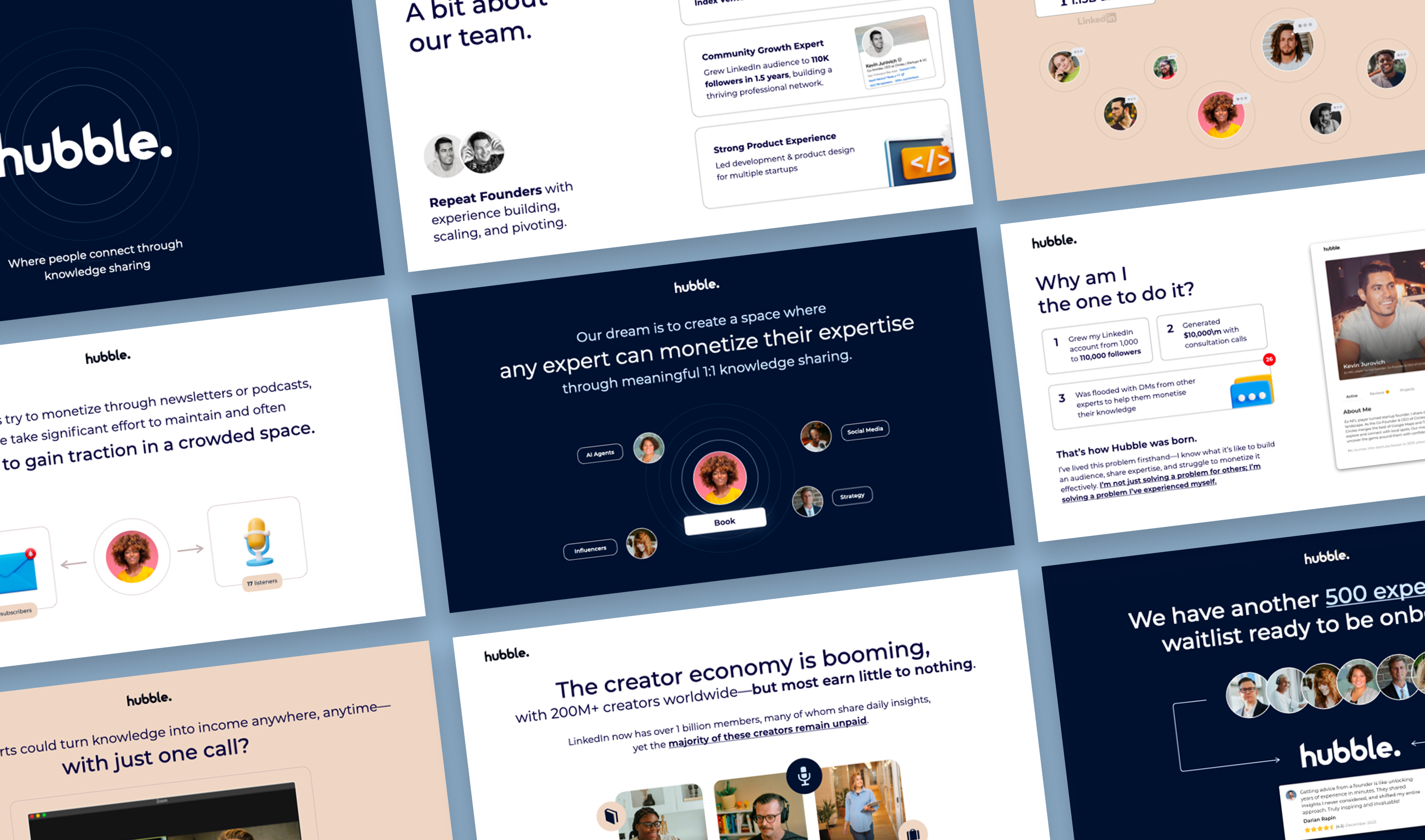 Hubble pitch deck showing team, market opportunity, product vision, and early traction