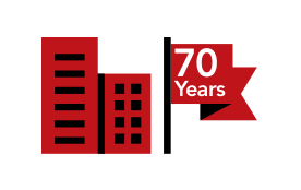 Red and black 70 years experience and expertise trust icon