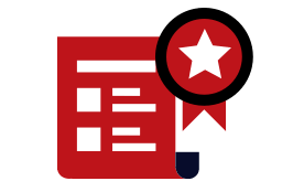 red and white Certificate of completion icon