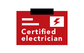 red and white certified electrician icon