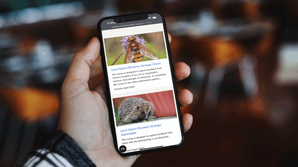 phone showing a local nature recovery consultation performed on citizen space