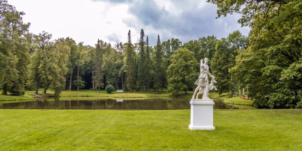 green space with statue
