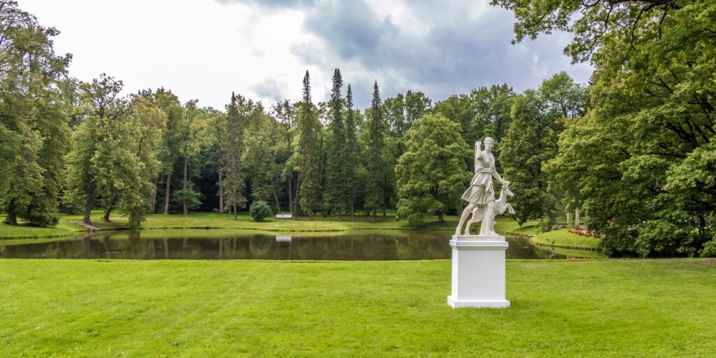 green space with statue