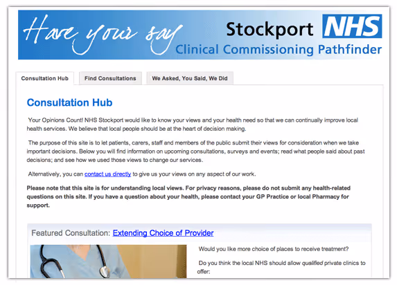 Stockport NHS consultation hub page