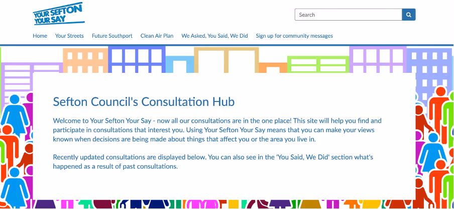 Sefton Council's Consultation Hub, bringing all consultations into one place.